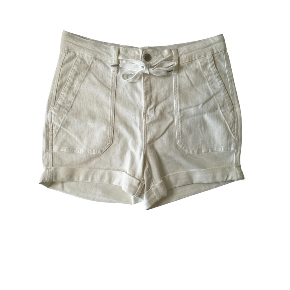 Judy Blue White Denim Utility Shorts High Rise Drawstring Cuffed Size L
